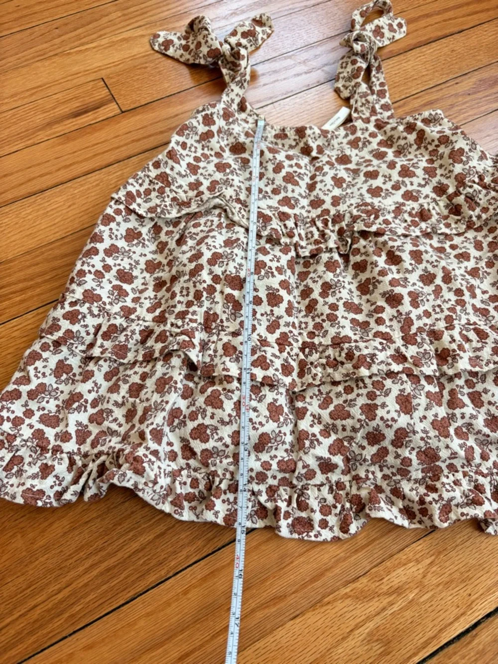 Rylee + Cru Cream Dress with Brown Floral Print and Tie Shoulders Size 2T - 3T